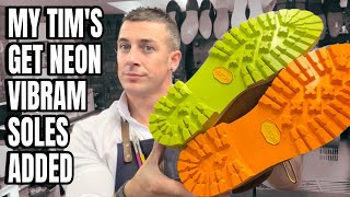 Neon Sole Swap on my Timberland Boots  Vibram sole recraft shoerestoration [upl. by Lovell]