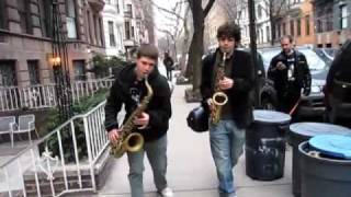 Dueling Saxophones perfect NYC street music [upl. by Darsie]