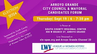 Arroyo Grande Mayor Candidates Forum 91924 [upl. by Ayanaj]