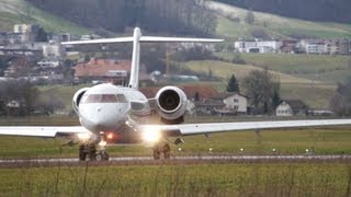 Reverse Thrust amp Take Off Bombardier BD700 Global Express XRS at Airport BernBelp [upl. by Eimia256]