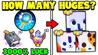 How many HUGE PETS can I hatch with 3000 Luck in Pet Sim 99 [upl. by Retsehc]