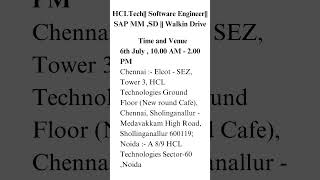 HCLTech Software Engineer SAP MM SD  Walkin Drive [upl. by Alecram]