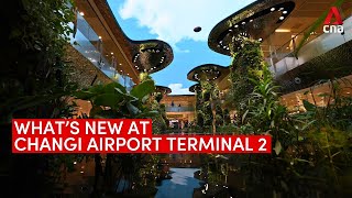 Changi Airport Terminal 2 fully reopens with new digital waterfall display [upl. by Ruder]