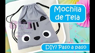 MOCHILA DE TELA MORRAL DISEÑO GATITO DIY [upl. by Heinrick]