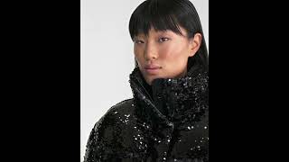 RUDSAK Shiny LAURENCE Padded SEQUIN DOWN PUFFER Jacket Glossy Black Women [upl. by Akiv]