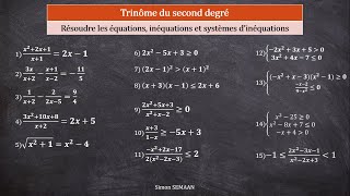 15 Exercices Trinôme du second degré Résoudre une équation inéquation et un système dinéquations [upl. by Rosabelle]