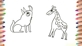 Beginner Drawing A Simple Puppy And Giraffe For Lovely Kids  Drawing So Easy idea toddler [upl. by Eisteb]