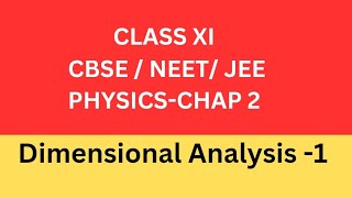 Lect 2 A  Class XI CHAP 1  DIMENSIONAL Analysis 1 [upl. by Siesser]