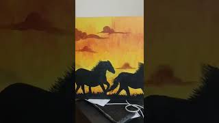 HORSES AT SUNSET PAINTING  shorts [upl. by Jahdai11]