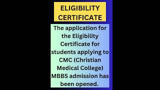 NEET UG 2024  APPLICATION FOR ELIGIBILITY CERTIFICATE  CMC MBBS  DR MGR MEDICAL UNIVERSITY cmc [upl. by Cheyney]