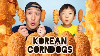 CRUNCHITY KOREAN CORNDOGS Mukbang [upl. by Topping928]