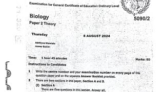 BIOLOGY PAPER 2 2024 GCEQ 1ND 2 [upl. by Aket690]