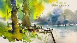 Water color  landscape  water color painting  prakashanputhur [upl. by Nnayar]