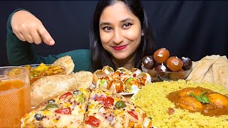 Eating show😋Veg pizza🍕Dahipuripuri alusabjibasantipolao with eggmasalapithakalajamungulabjamu [upl. by Aryan]