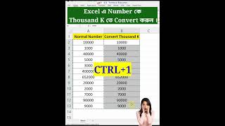 Excel এ Number কে Thousand K তে Convert করুন । Thousands thousand k 1k convertk number value [upl. by Short567]