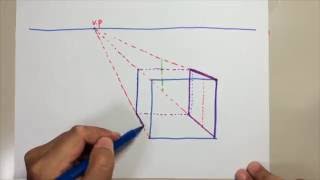 あしげの手描きスケッチパース004（1消点での立方体の作図方法）subtitle  Draw a cube with the 1 vanishing point method [upl. by Leddy287]