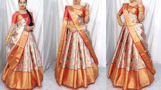 BANARASI TISSUE SAREE DRAPING IN LEHENGA STYLESIDHA PALLU LEHENGA STYLELEHENGA SAREEHINDI [upl. by Annim]