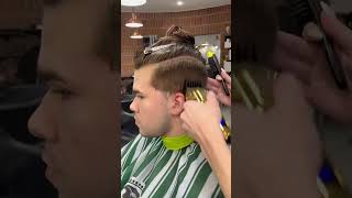 Barberette cuts boys long hair to faded short haircut [upl. by Fausta]