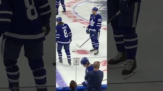 Nov 82024 Red Wings vs leafs  Mitch Marner chatting with equipment staff while getting hydrated [upl. by Itaws]