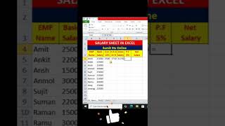 salary sheet in excel viralvideo sumitstsonline shorts excel [upl. by Ahse]