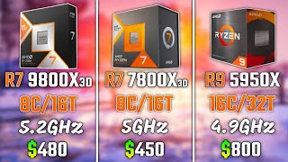 RYZEN 7 9800X3D vs RYZEN 7 7800X3D vs RYZEN 9 5950X  Test in 6 Games [upl. by Broddy]