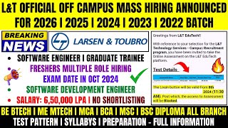 Finally LampT Mass Hiring Announced  LampT Biggest OFF Campus Drive For 2026  2025  2024  2023 Batch [upl. by Assirralc626]