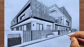 How to Draw a House in TwoPoint Perspective Step by Step [upl. by Naie]