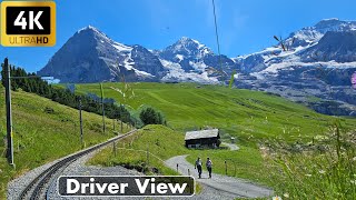 Cab Ride  Lauterbrunnen to Kleine Scheidegg Switzerland  Driver view  Train Journey 4K UHD [upl. by Gracia]