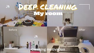 Deep cleaning and declutterring my room 🧼🫧closet cleanout  organising desk  decorating [upl. by Lilhak]