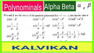 Polynomials Alpha Beta Questions in Tamil  Class 10 Maths  Kalvikan [upl. by Crescentia]