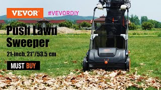 VEVOR Push Lawn Sweeper 21inch Leaf amp Grass Collector Strong Rubber Wheels amp Heavy Duty [upl. by Terb423]