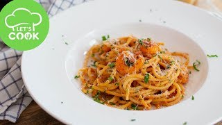 REZEPT Spaghetti mit Garnelen und Tomaten Sahnesauce [upl. by Felipa565]