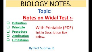 Notes on WIDAL TEST Definition Principle Procedure Application amp Limitataions [upl. by Sherlock]