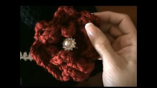 Crochet Flower Floral Pin Step By Step Tutorial 1 [upl. by Wylma]