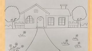 Easy house 🏡 scenery drawing  Scenery Drawing 💖  House 🏘️ Drawing  Pencil drawing [upl. by Dirraj]