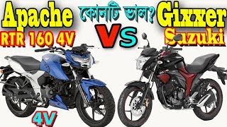 Apache RTR 160 4V Vs Suzuki Gixxer Bike Details comparison and Price in Bangladesh [upl. by Leina]