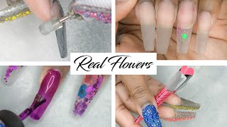 Acrylic Nails Tutorial  How to Encapsulated Nails Dried Flowers  Acrylic Nails with Nail Forms [upl. by Ayian]