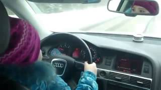 Russian 8Year Old Girl Driving An Audi Up To 100kmH 62mph [upl. by Adelaide398]