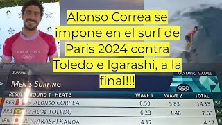 Alonso Correa se impone en el surf de Paris 2024 contra Toledo e Igarashi a la final [upl. by Cirdahc936]