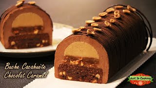 ❅ Recette de Bûche de Noël Cacahuète Chocolat Caramel façon Snickers ❅ [upl. by Pruter]