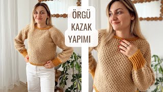 YAKADAN BAŞLAMALI TIĞ İŞİ KAZAK YAPIMI 🌸 KOLAY ÖRGÜ KAZAK YAPIMI crochet örgükazak [upl. by Alyal]