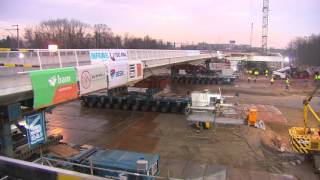 TIMELAPSE Spoorbypass Mechelen plaatsing spoorbrug Jubellaan 05032016 [upl. by Ykcul]