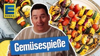 Gemüsespieße grillen  Veganes Grillrezept mit Curry Dip [upl. by Inerney]