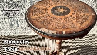 Antique Marquetry Table RESTORATION Satisfying transformation [upl. by Sofko59]