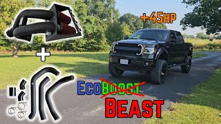 Modifying a EcoBoost Ford F150 for MORE POWER COLD AIR INTAKE  TURBO PIPING [upl. by Semmes159]