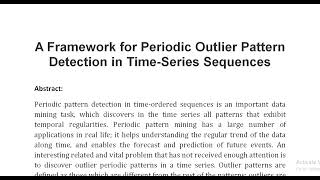 A Framework for Periodic Outlier Pattern Detection in Time Series Sequences [upl. by Domph]