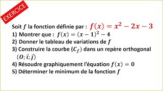 Exercice fonction polynôme du second degré  TRONC COMMUN SCINTIFIQUE ET TECHNOLOGIQUE [upl. by Lehcear]