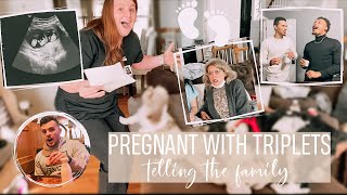 TRIPLETS PREGNANCY ANNOUNCEMENT telling our family and friends [upl. by Neibart460]