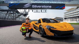 Lando Norris drives a real life sized LEGO McLaren P1 on the Silverstone Circuit [upl. by Atilamrac]