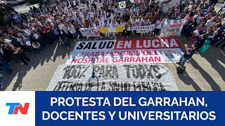 Trabajadores del Garrahan docentes y estudiantes universitarios protestan en Plaza de Mayo [upl. by Trilbi621]